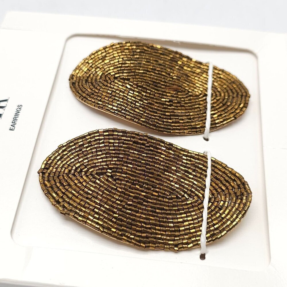 Zara Beaded Statement Earrings Oval Design Gold Tone 4340/206/303 - Picture 2 of 5